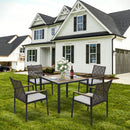5 Piece Patio Dining Table Set, Acacia Wood Table Top With Umbrella Hole by HouseOfZazla