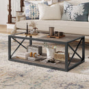 Industrial Style Coffee Table For Bedroom & Living Room With Tempered Glass & Wood Grain - Wood by HouseOfZazla