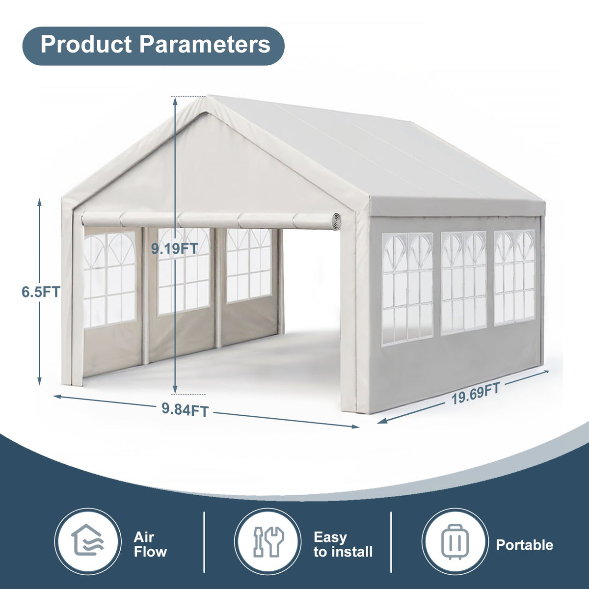 10'x20' Carport Canopy Tent with Removable Sidewalls, photo 5 of 5
