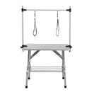 Folding Dog Pet Grooming Table Stainless Steel Frame Rubber Mat On Board With Adjustable Arm And Clamps Pet Dog Cat Grooming Table by HouseOfZazla