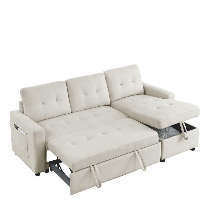 78.5" Sleeper Sofa Bed Reversible Sectional Couch with Storage Chaise and Side storage bag for Small Space Living Room Furniture Set