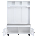 5-in-1 Entryway Bench with Shutter-shaped doors, Coat Rack, Cushion and 4 Sturdy Hooks, 47.2" Wide Hall Tree with Storage Bench for Hallway, Entryway, Living Room