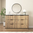 Modern 6 Drawer Cabinet With Metal Rounded Corners And Exquisite Handles Multi Functional Storage - Natural Wood by HouseOfZazla