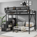 Queen Size Loft Bed With Stairs, Storage Shelves, Wardrobe - Black by HouseOfZazla