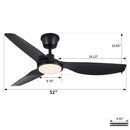 Outdoor Waterproof Ceiling Fan With Light And Quiet DC Motor, Blades For Bedroom - Black by HouseOfZazla