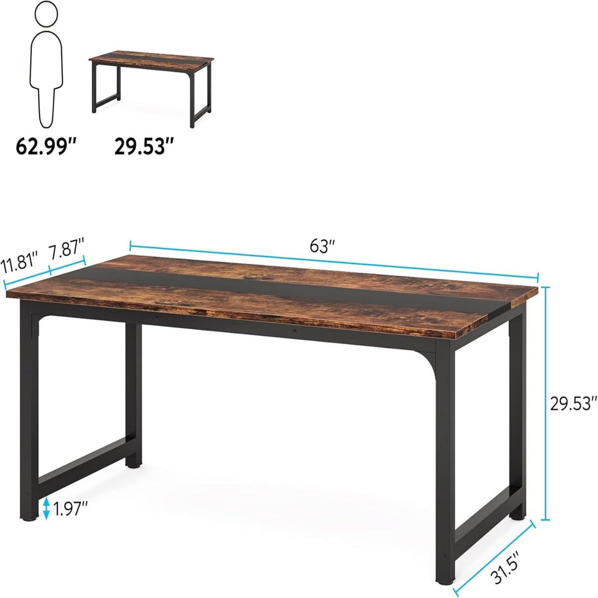 Large Computer Desk With Steel Frame for Home Office Workstation, photo 3 of 8