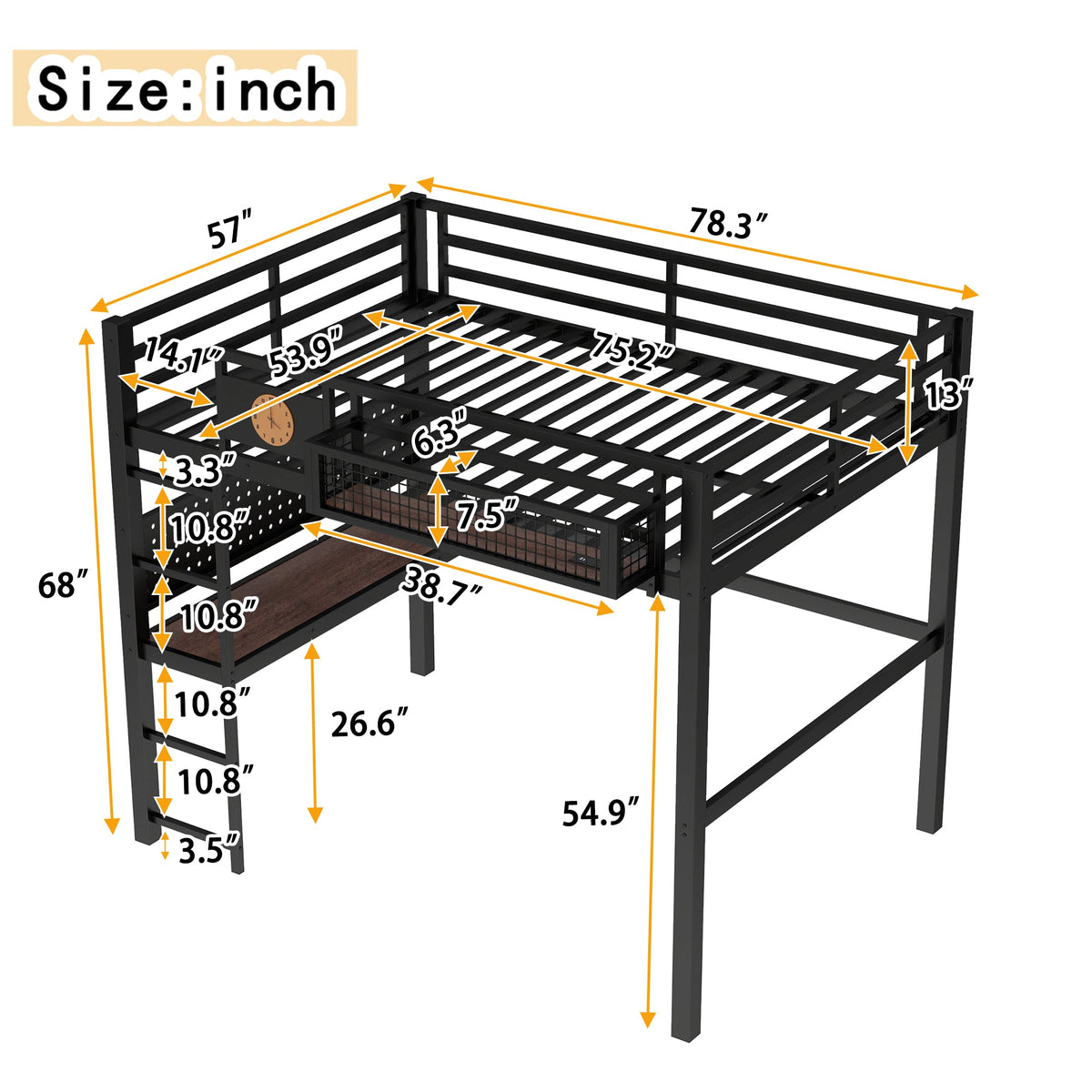 Full Size Loft Bed Frame with Desk and Charging Port, photo 5 of 10