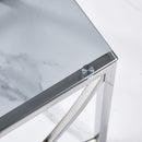 3 Pieces Silver Square Nesting Glass End Tables- Small Coffee Table Set- Stainless Steel Small Coffee Tables with Dark Gray Tempered Glass- 18" Modern Minimalist Side Table for Living Room (Curve)