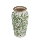 6.5x6.5x11.6 White Ceramic Flower Vase with Green Floral Pattern by HouseOfZazla