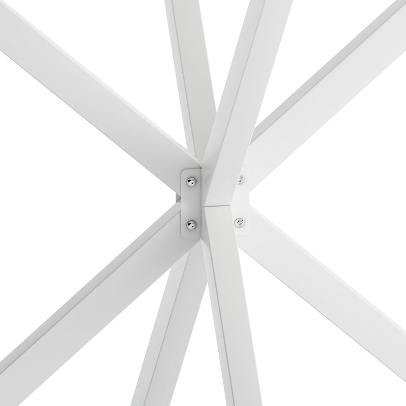 47.24" Modern Cross Leg Round Dining Table, White Marble Top Occasional Table, Two Piece Removable Top, Matte Finish Iron Legs