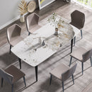 70.87" Modern Artificial Stone Pandora White Curved Black Metal Leg Dining Table - Antique White by HouseOfZazla