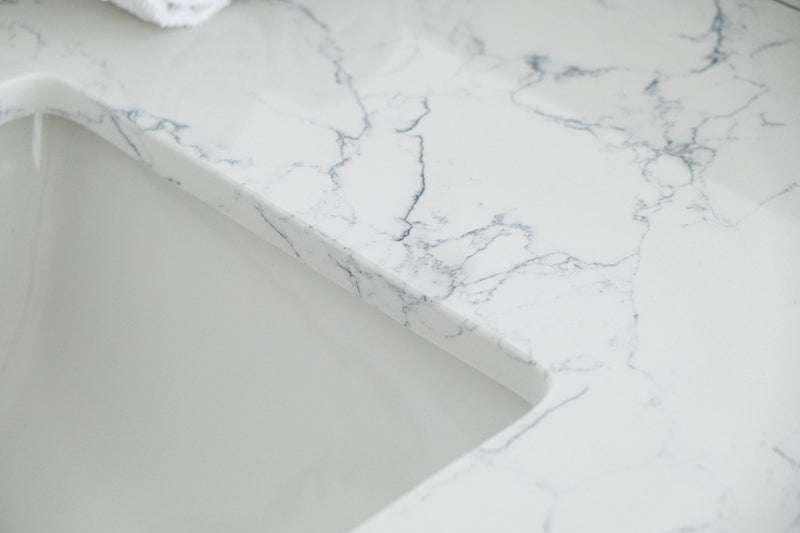 lightning white engineered stone vanity top side backsplash