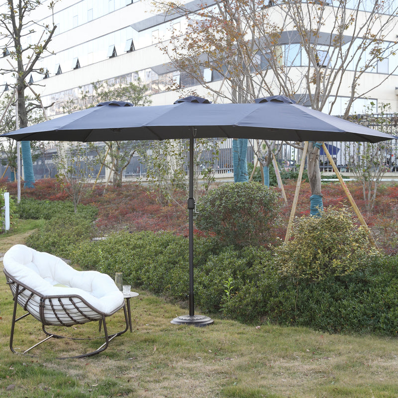 14.8 Ft Double Sided Outdoor Umbrella Rectangular Large with Crank (Navy blue)