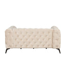 63" Velvet Upholstered Loveseat Sofa, Modern Loveseat Sofa with Button Tufted Back, 2-Person Loveseat Sofa Couch for Living Room, Bedroom, or Small Space, Beige