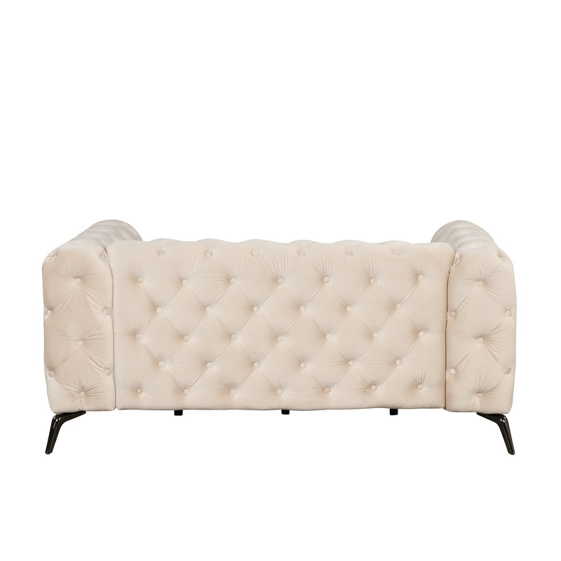 63" Velvet Upholstered Loveseat Sofa, Modern Loveseat Sofa with Button Tufted Back, 2-Person Loveseat Sofa Couch for Living Room, Bedroom, or Small Space, Beige