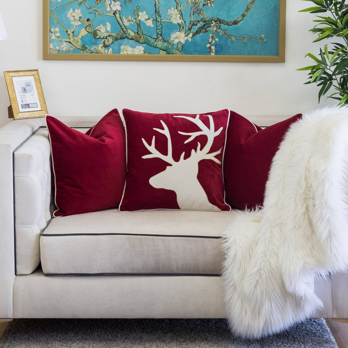 Holiday Reindeer Velvet Accent Pillow 20x20, photo 10 of 10