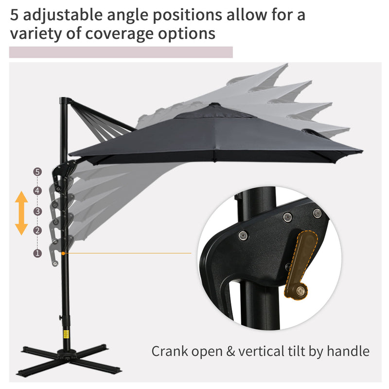 8FT Cantilever Patio Umbrella, Square Outdoor Offset Umbrella with 360 Rotation, Aluminum Hanging Umbrella with 3-Position Tilt, Crank & Cross Base for Garden, Dark Gray