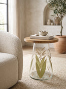 16x17.5" Glass Side Table with Wood Top