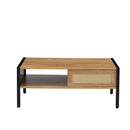 40.16" Rattan Coffee Table, Sliding Door For Storage, Metal Legs, Modern Table For Living Room by Unique Piece Furniture