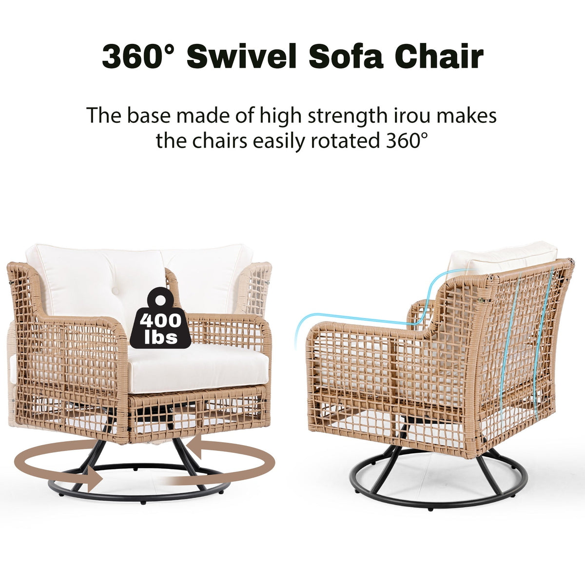 4 Pieces Patio Furniture Set with Swivel Chairs, photo 3 of 10