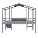 Loft House Bed With Ladder And Slide, With board And Light Strip On The Roof by HouseOfZazla
