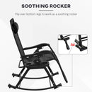 2 Pieces Outdoor Rocking Chairs, Foldable Reclining Zero Gravity Lounge Rocker with Pillow, Cup & Phone Holder, Combo Design with Folding Legs, Black