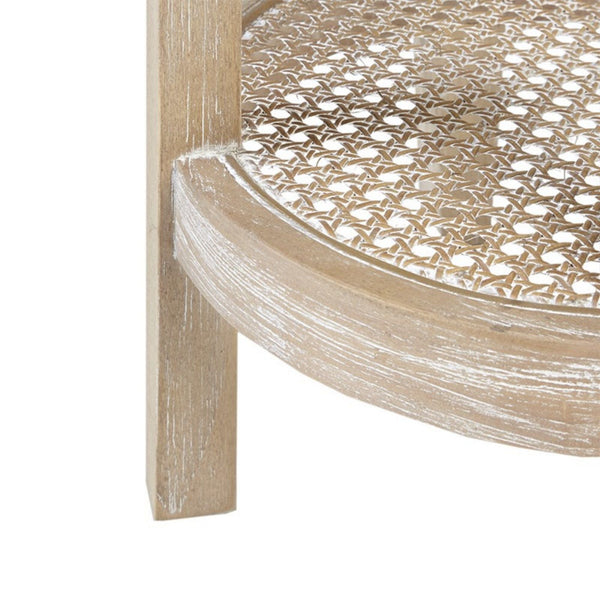 Reclaimed Wheat Round Accent Table with Rattan Cane Shelf, photo 2 of 6