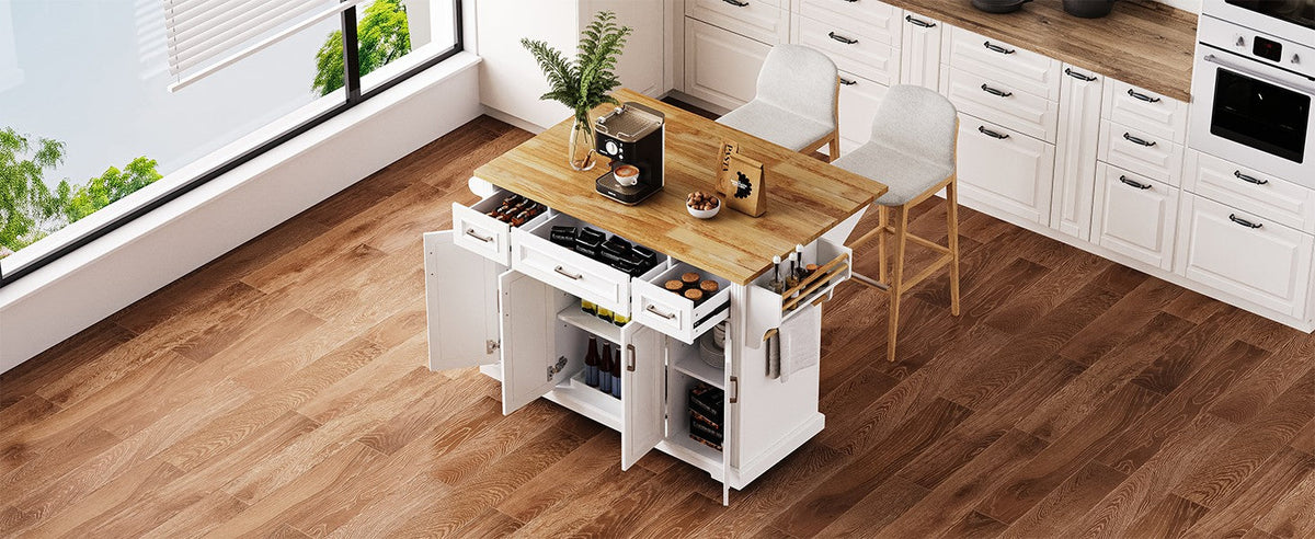 K&K 54-Inch Large Kitchen Island with Rubber Wood Drop Leaf, photo 5 of 10