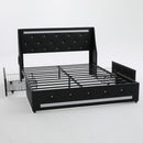 Wingback Upholstered Bed Frame With LED Lights, Charging Station