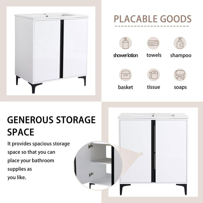 30" Freestanding Bathroom Vanity With Ceramic Sink-BVB06730WH-