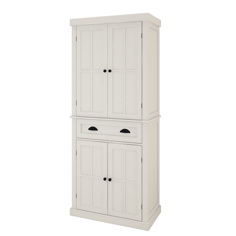 71" Kitchen Pantry Storage Cabinet, with 4 Doors, Drawer, 2 Adjustable Shelves, Freestanding Cupboard for Dining Room Living Room, Laundry-White
