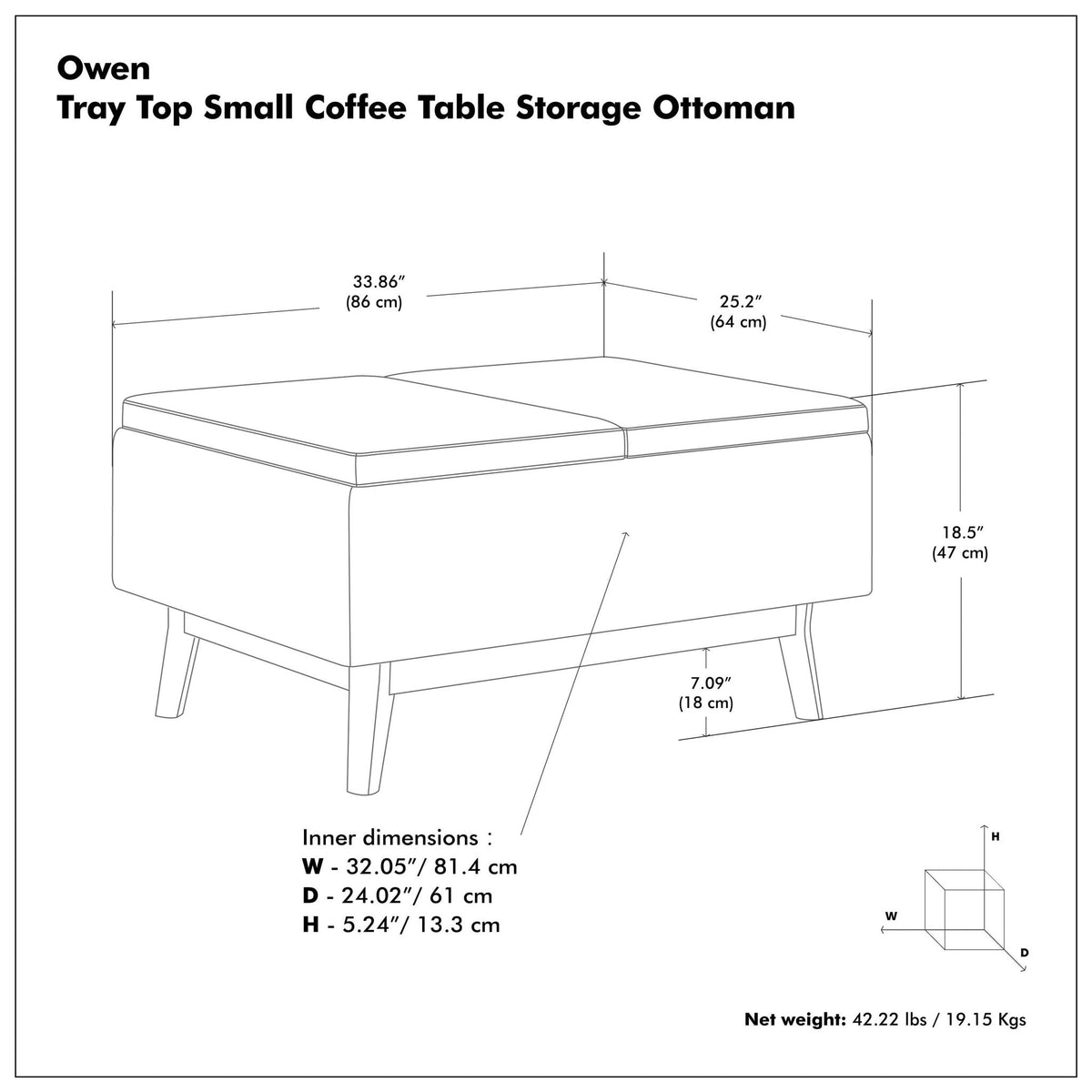 Owen - Tray Top Small Coffee Table Upholstered Storage Ottoman, photo 10 of 24