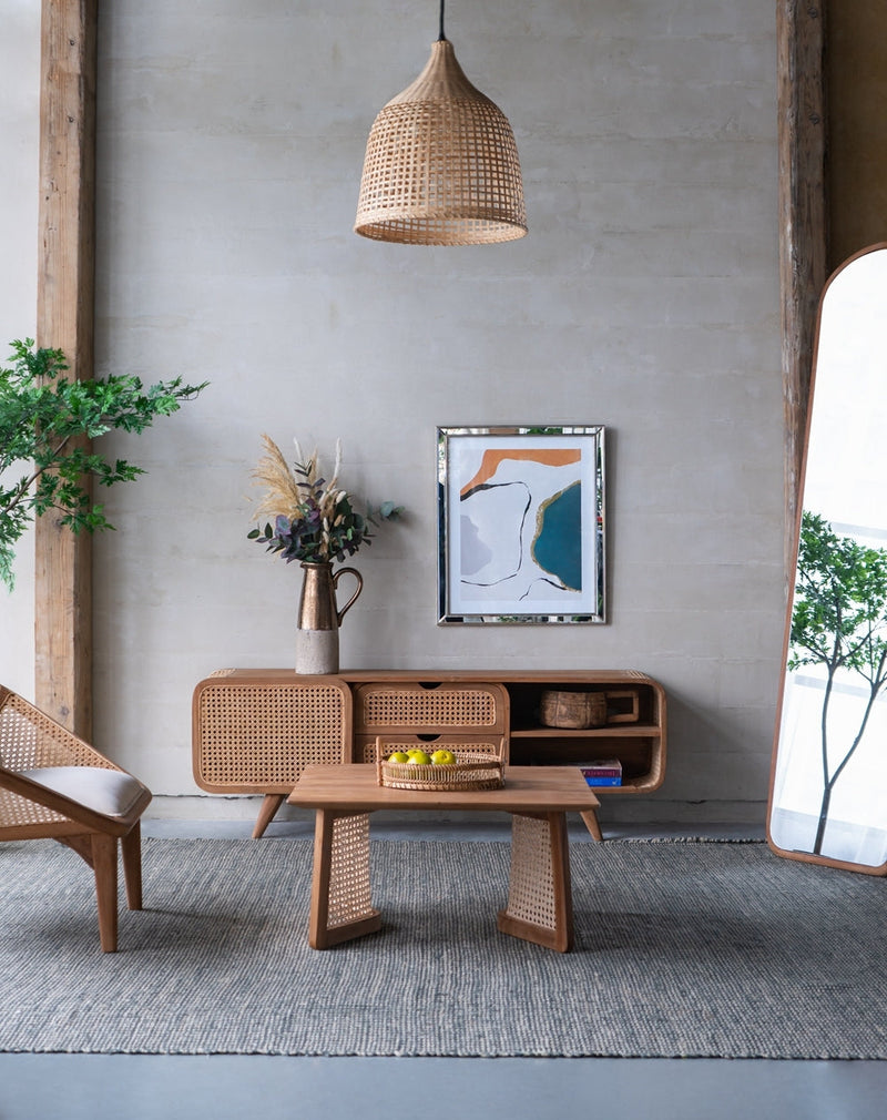 Walker Edison | Rattan Teak Coffee Table