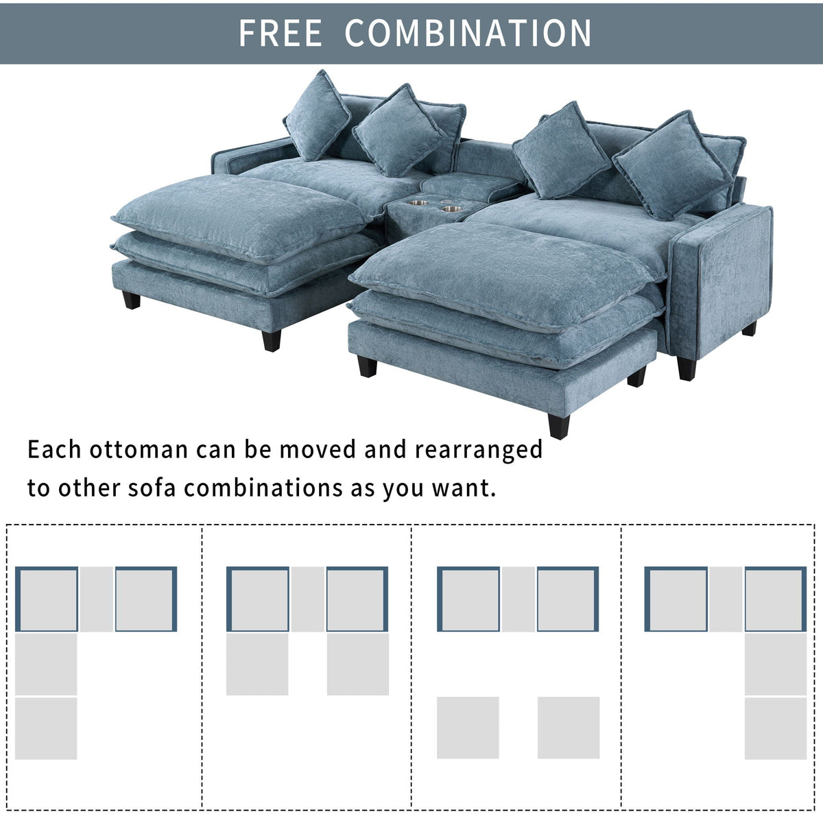 Modern Sectional Sofa With Removable Ottomans, USB Ports, photo 10 of 40