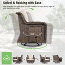 5 Pieces Outdoor Patio Furniture Set with Pet House Cool Bar and Retractable Side Tray, Rattan Wicker Patio Swivel Rocking Chairs Set of 2 with Ottomans for Backyard, Porch, Balcony, Beige