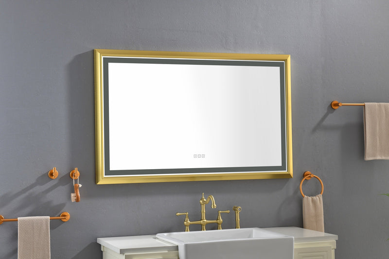 48 in. W x 30 in. H Oversized Rectangular Gold Framed LED Mirror Anti-Fog Dimmable Wall Mount Bathroom Vanity Mirror Wall Mirror Kit For Gym And Dance Studio