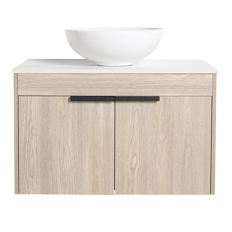 30" Modern Design Float Bathroom Vanity With Ceramic Basin Set, Wall Mounted White Oak Vanity With Soft Close Door, KD-PackingD-Packing Pieces