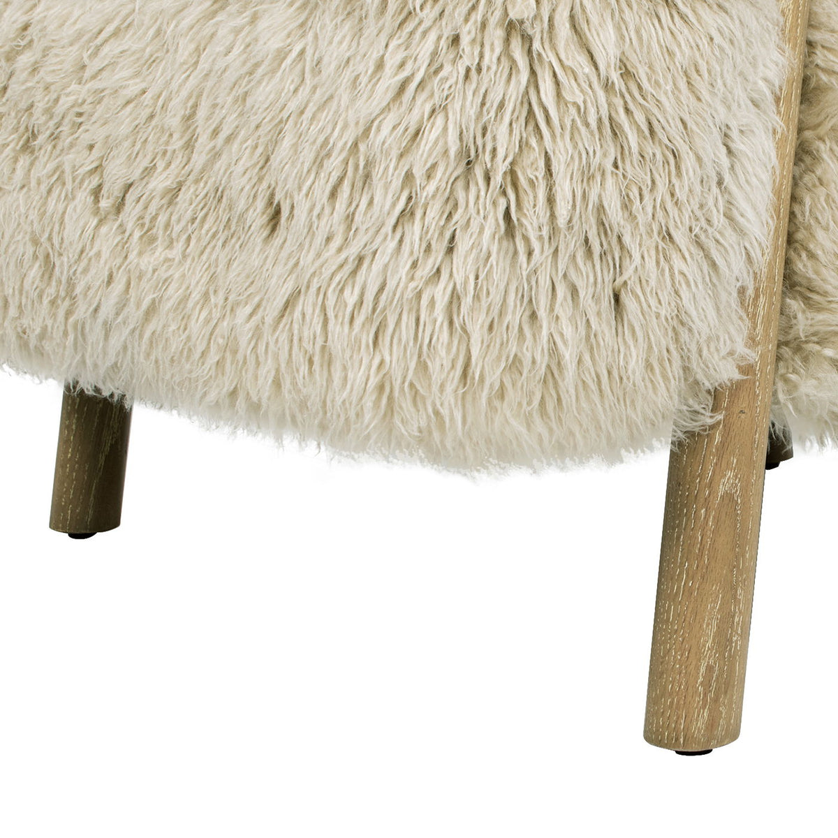 Becker - Rustic Oak Sheepskin Upholstered Accent Arm Chair - Taupe Beige, photo 4 of 13