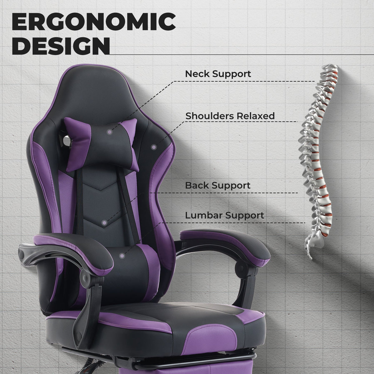 Gaming Chair with Footrest and Massage Lumbar Support, photo 10 of 10