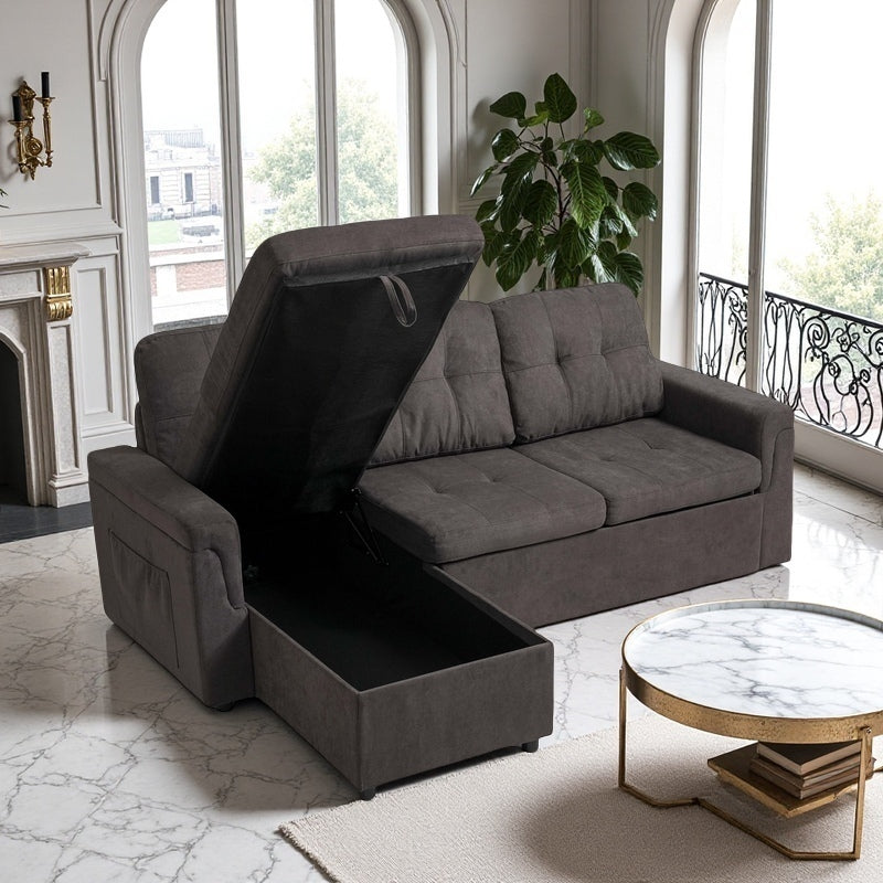 Upholstered Sleeper Sofa, L Shaped Sectional Couch with Reversible Storage, Convertible Corner Lounge Couches w/Pull Out Sofa bed for Living Room, Apartment,