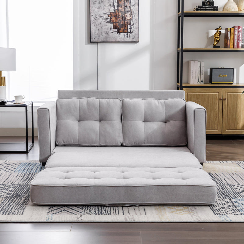 59.4" Loveseat Sofa with Pull-Out Bed Modern Upholstered Couch with Side Pocket for Living Room Office, Grey