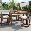 TREXM Rustic Patio Bar Set with Ergonomic Chairs, Solid Wood Slatted Tabletop in Mocha+Beige Cushion by Montret