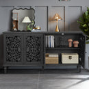 60" Antique Buffet Cabinet with Floral Carvings