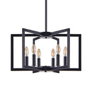 22' Modern Black Geometric 6-Light Chandelier – Industrial Metal Pendant Light Fixture for Living Room, Dining Room, or Kitchen (Bulb Not Included)