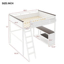 Queen Size Loft Bed With Desk, Open Shelf, Storage Box And USB Charging Station - White by Unique Piece Furniture
