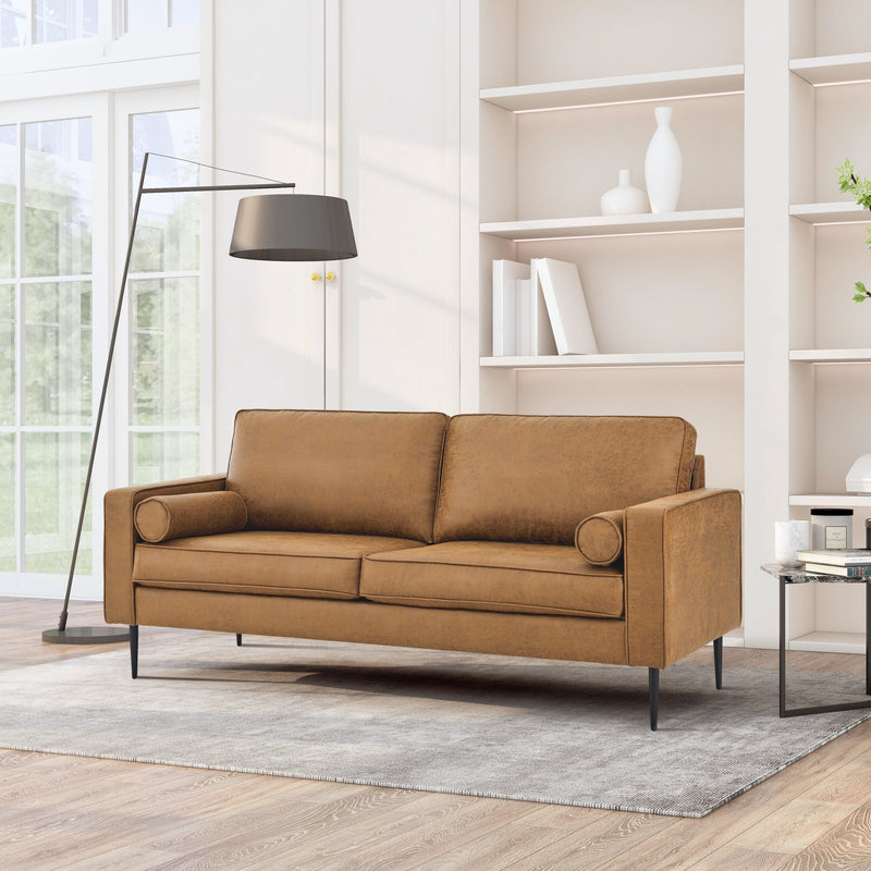 79"Mid-Century Modern Couch with high-tech Fabric Surface/ Upholstered Cushions/Pillows,Seat Sofas&Couches for Living Room Apartment Office, Large-Brown