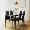 5 Pieces Dining Table Set For 4, Kitchen Room Tempered Glass Dining Table, 4 Faux Leather Chairs - Black by HouseOfZazla