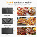 3 in 1 Electric Sandwich Maker with Removable Nonstick Plates