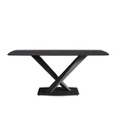 70.87" Modern Artificial Stone Black Curved Black Metal Leg Dining Table, Can Accommodate 6-8 People - Black by HouseOfZazla