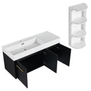 Modern Chestnut Wall Mounted Bathroom Vanity With Left Resin Sink And Storage Rack - Black Chestnut by HouseOfZazla